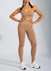 Custom Hight Waist Sweat-Wicking Two Piece Gym Yoga Wear Woman Seamless Yoga Set