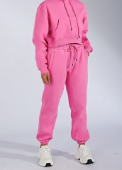 Fall Winter New Stylish Women Two Piece Pants Set Pink Hoodie Tops & Sporty Pants Set